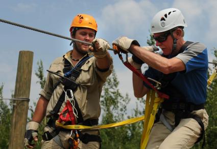 Buck gets ready to ride the zipline by Chris Polydoroff